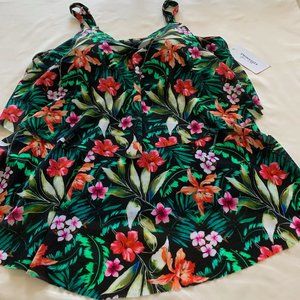 Swimsuits For All - Mesh Double-Tier Tankini Top - Oasis Floral - Size 22 (Plus)